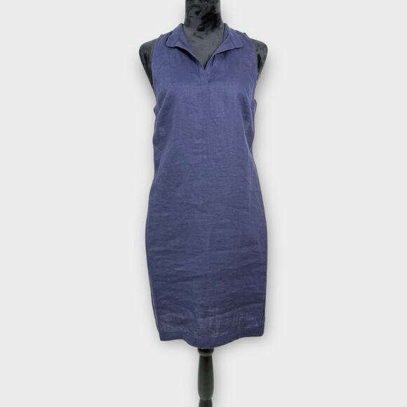 Nomia Linen Dress Size 10 Navy Blue Side Cut Outs Pockets Minimalist Made in USA - Picture 1 of 9